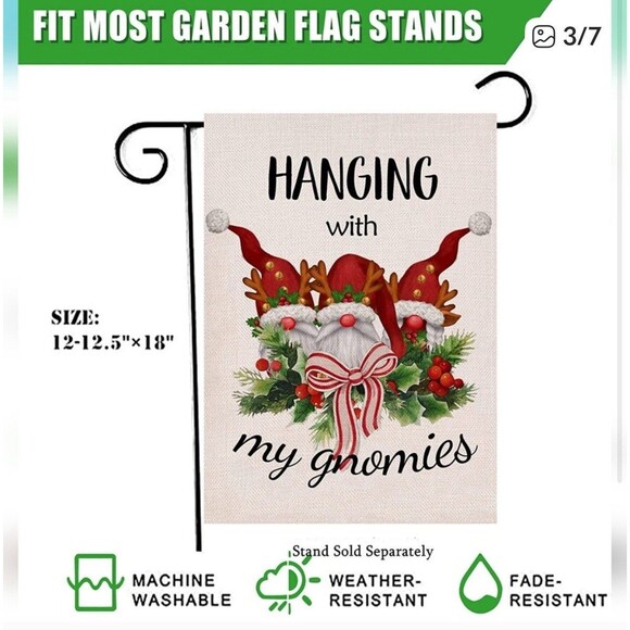 Christmas Garden Flag ~ Hanging with my Gnomies ~ 12x18 - Picture 3 of 6